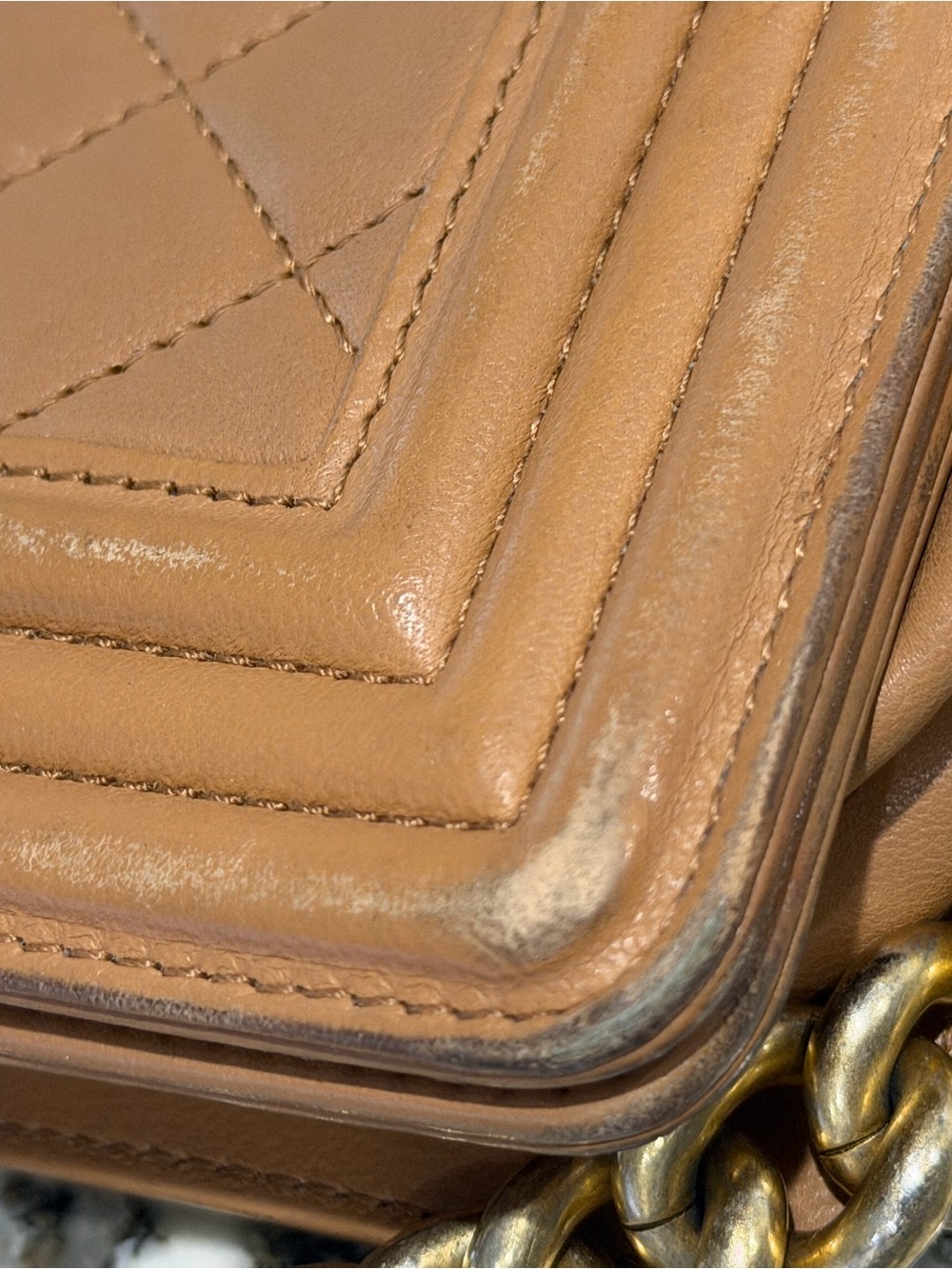 CHANEL Medium Boy Bag Quilted Leather Shoulder Bag in Tan with Gold Hardware - Picture 2 of 14